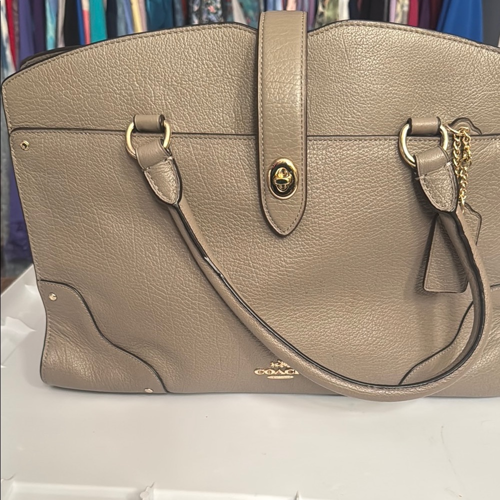 Coach Taupe Leather Women's Bag with shoulder strap.